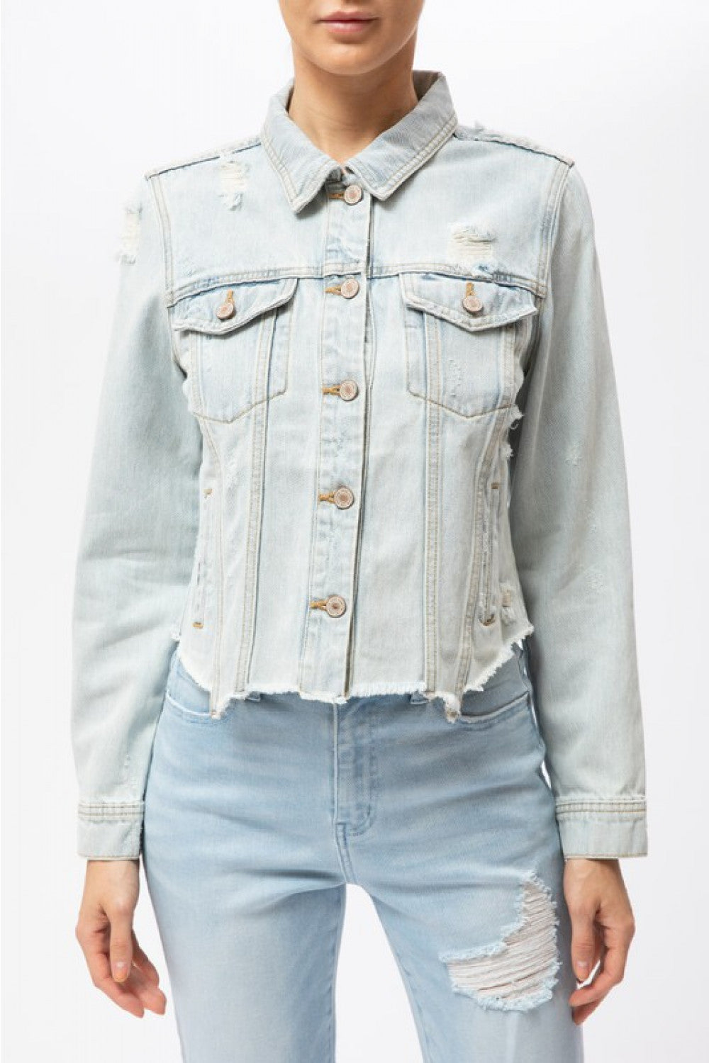 Violet Light Wash Distressed Denim Jacket - Wild Luxe Boutique