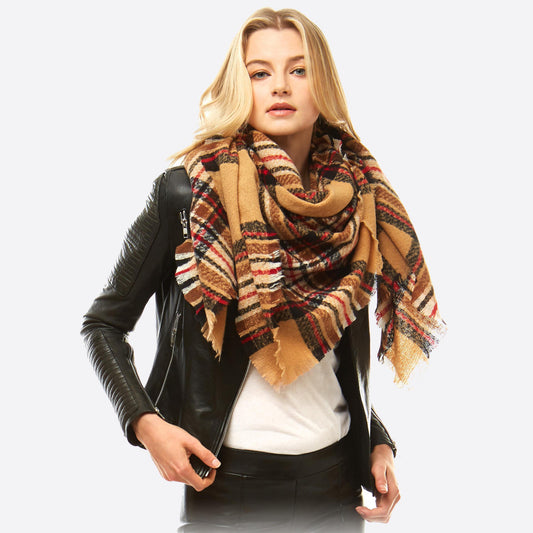 Beige Plaid Blanket Scarf - Wild Luxe Boutique