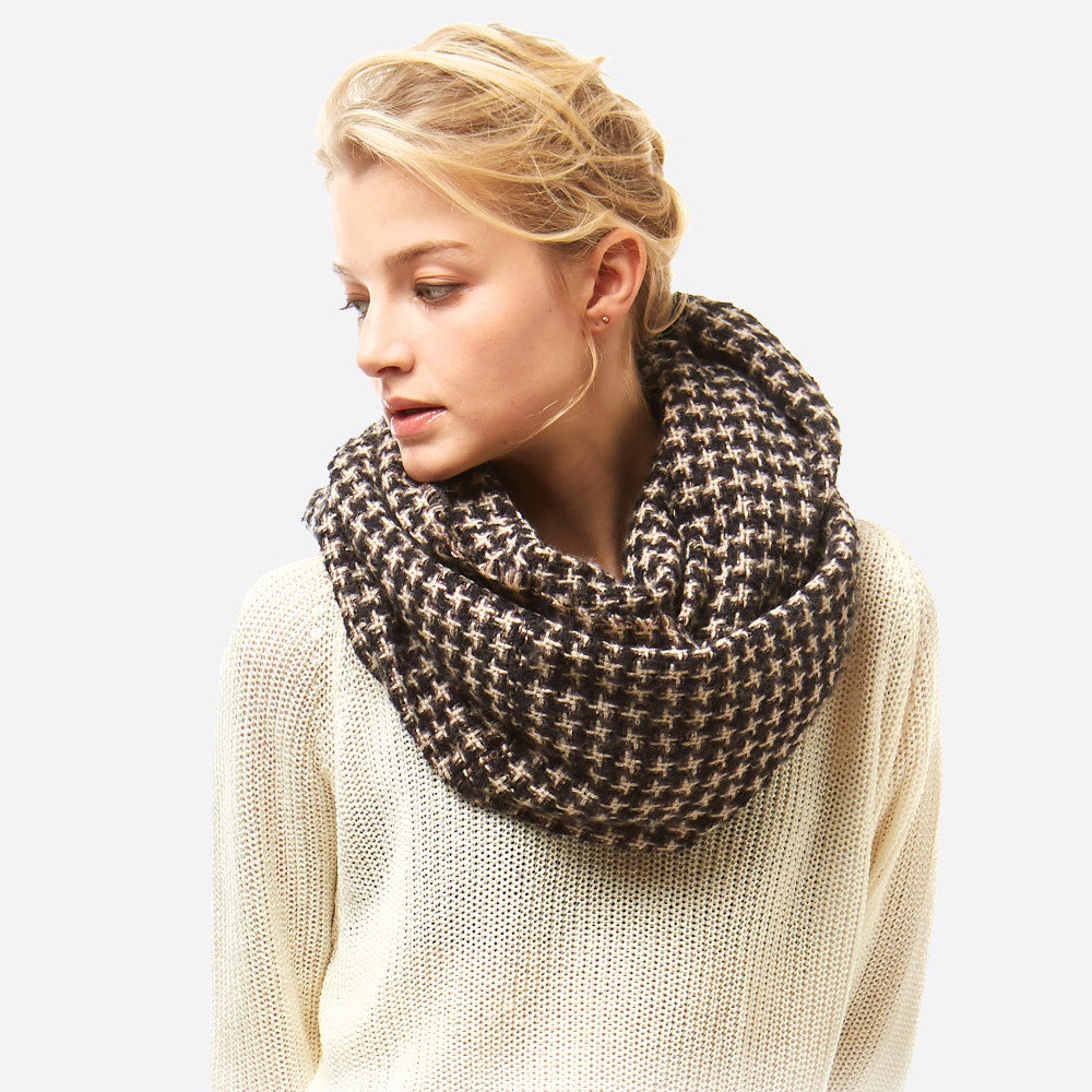 Black Houndstooth Print Infinity Scarf - Wild Luxe Boutique