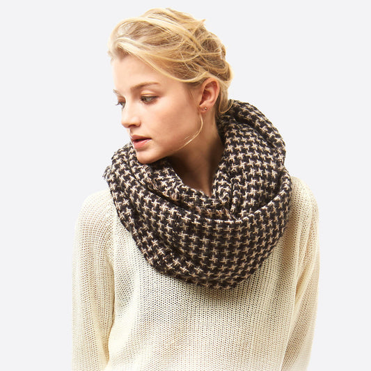Black Houndstooth Print Infinity Scarf - Wild Luxe Boutique