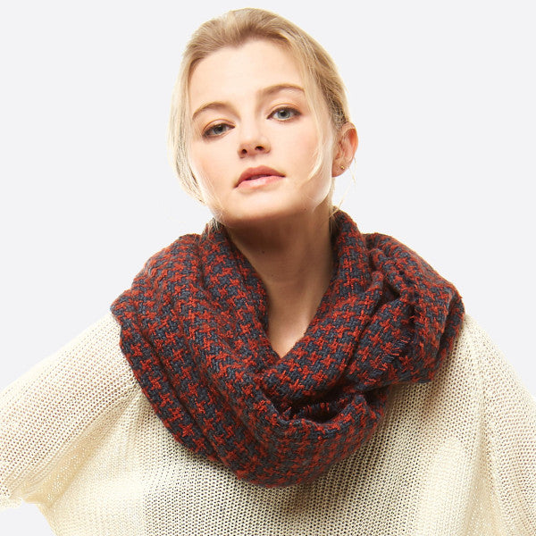Navy Houndstooth Print Infinity Scarf - Wild Luxe Boutique