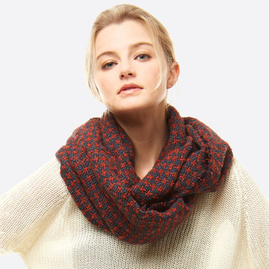 Navy Houndstooth Print Infinity Scarf - Wild Luxe Boutique