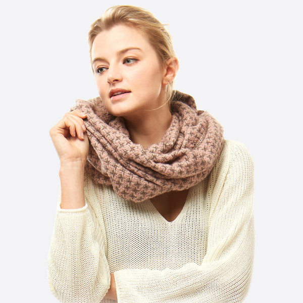 Pink Houndstooth Print Infinity Scarf - Wild Luxe Boutique
