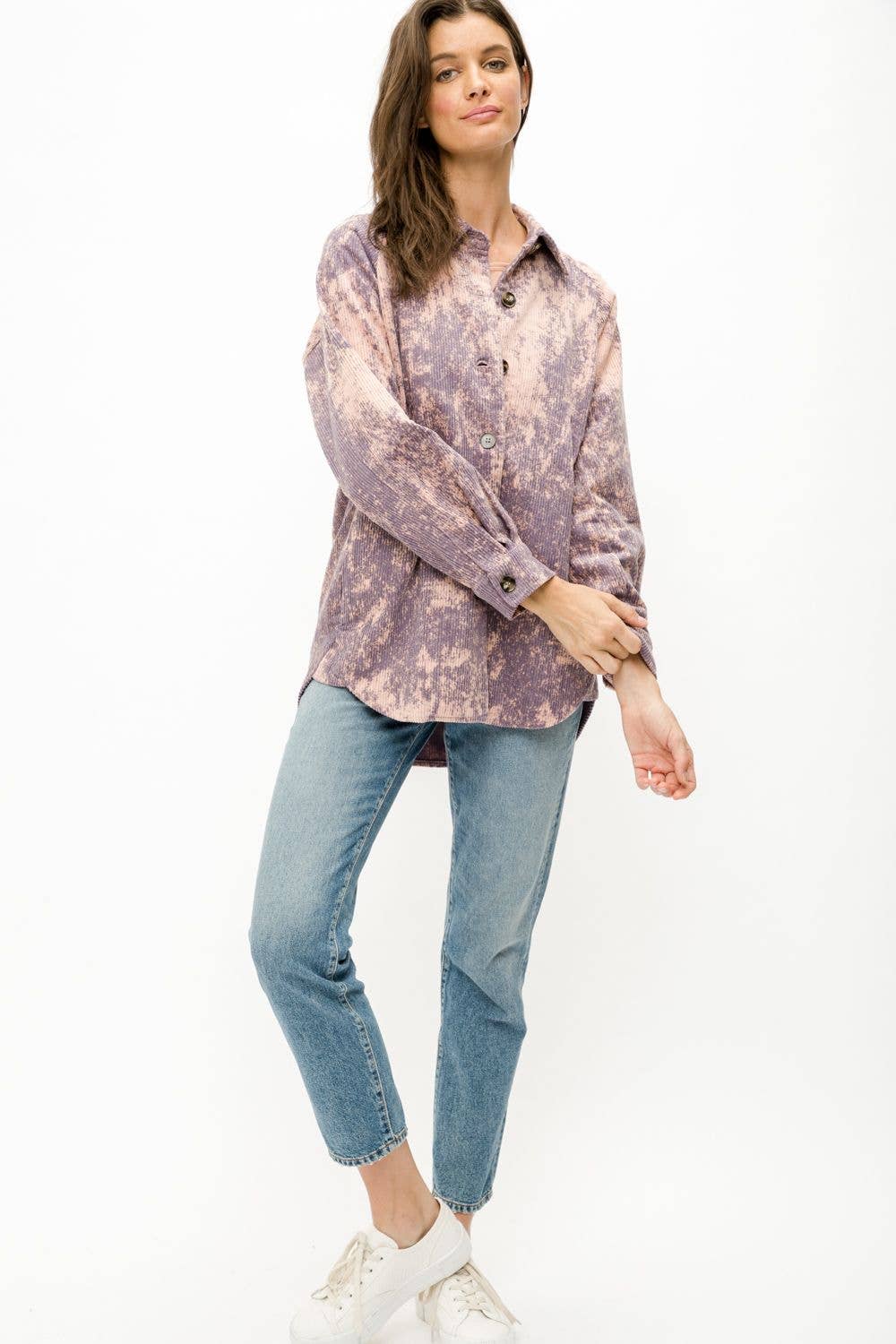 Tie Dye Dusty Lavender Corduroy Shirt Jacket