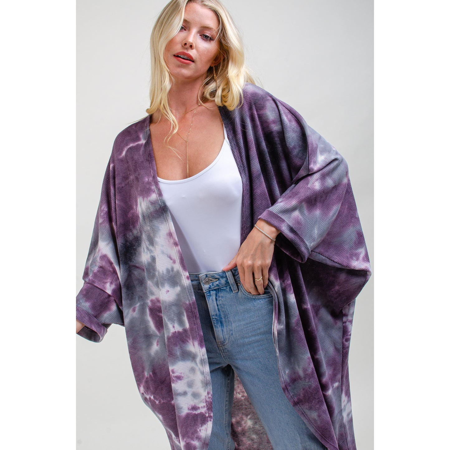 Purple Tie Dye Waffle Kimono - Wild Luxe Boutique