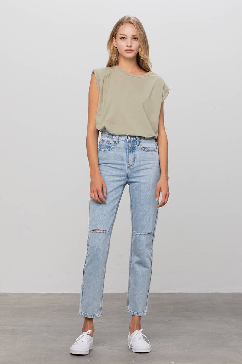 Ivy High Waist Ripped Tapered Jeans