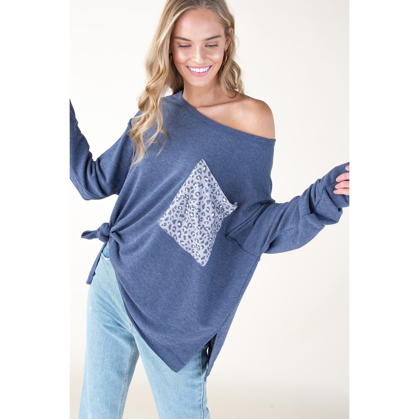 Navy Animal Print Pocket Top - Wild Luxe Boutique
