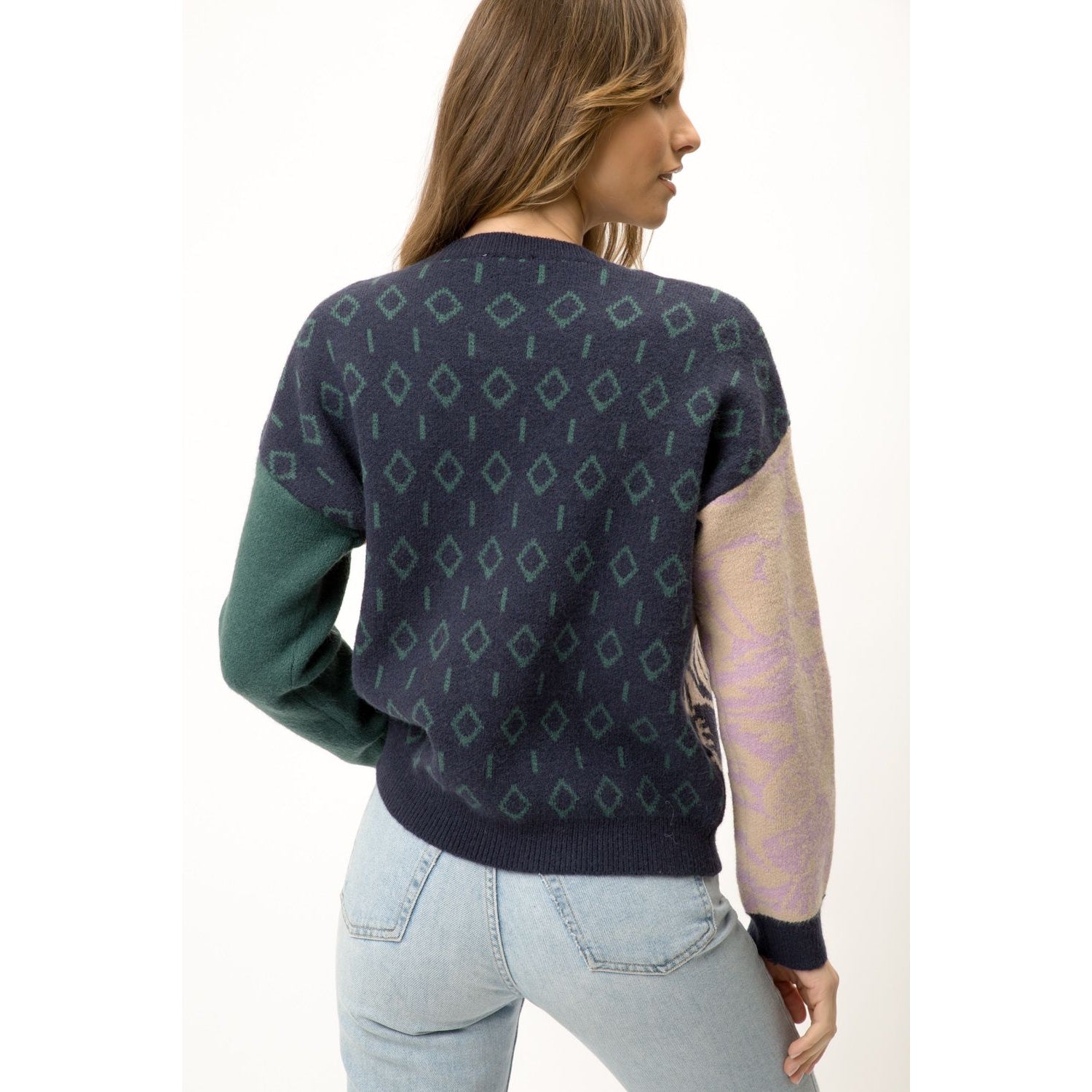 Floral Colorblock Navy Mix Sweater - Wild Luxe Boutique