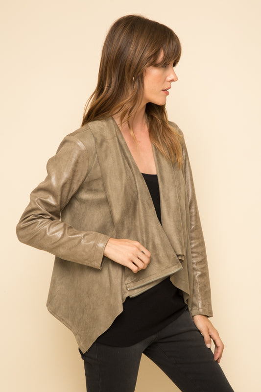Olive Suede Drape Jacket - Wild Luxe Boutique