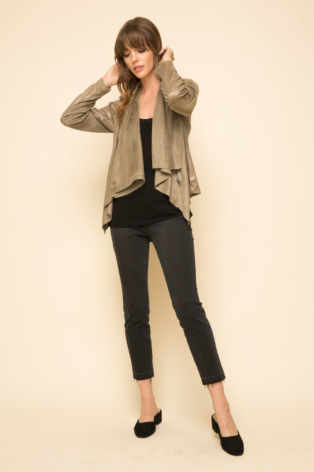 Olive Suede Drape Jacket - Wild Luxe Boutique