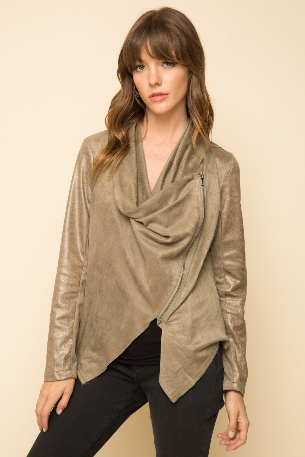 Olive Suede Drape Jacket - Wild Luxe Boutique