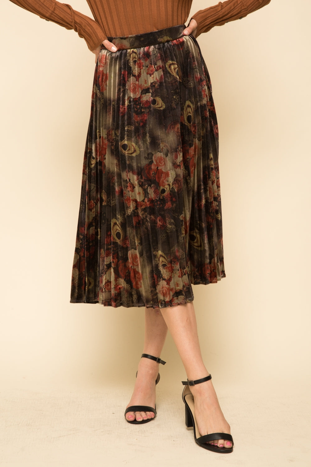 Floral Velvet Pleated Skirt - Wild Luxe Boutique