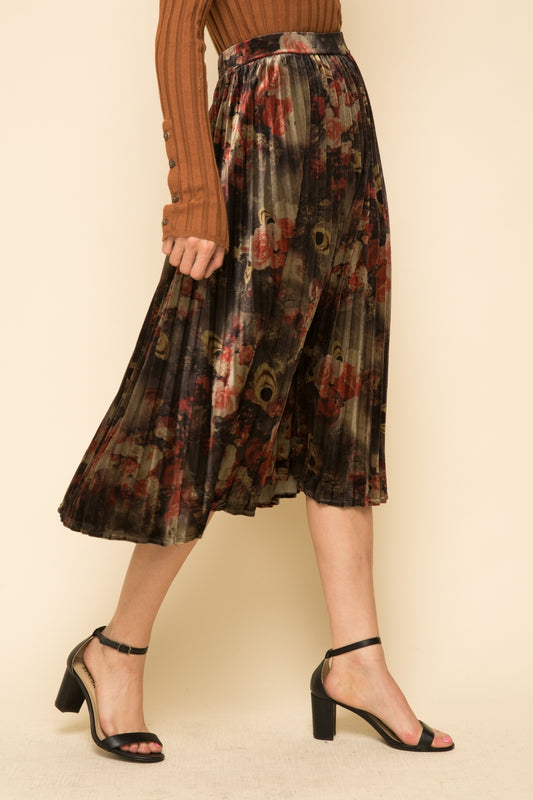 Floral Velvet Pleated Skirt - Wild Luxe Boutique
