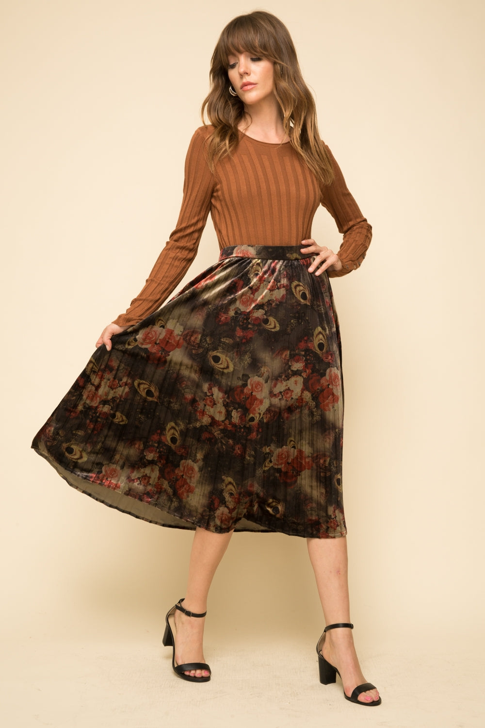 Floral Velvet Pleated Skirt - Wild Luxe Boutique