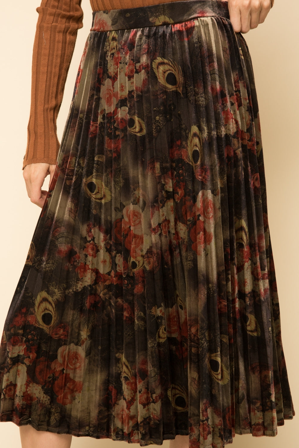 Floral Velvet Pleated Skirt - Wild Luxe Boutique
