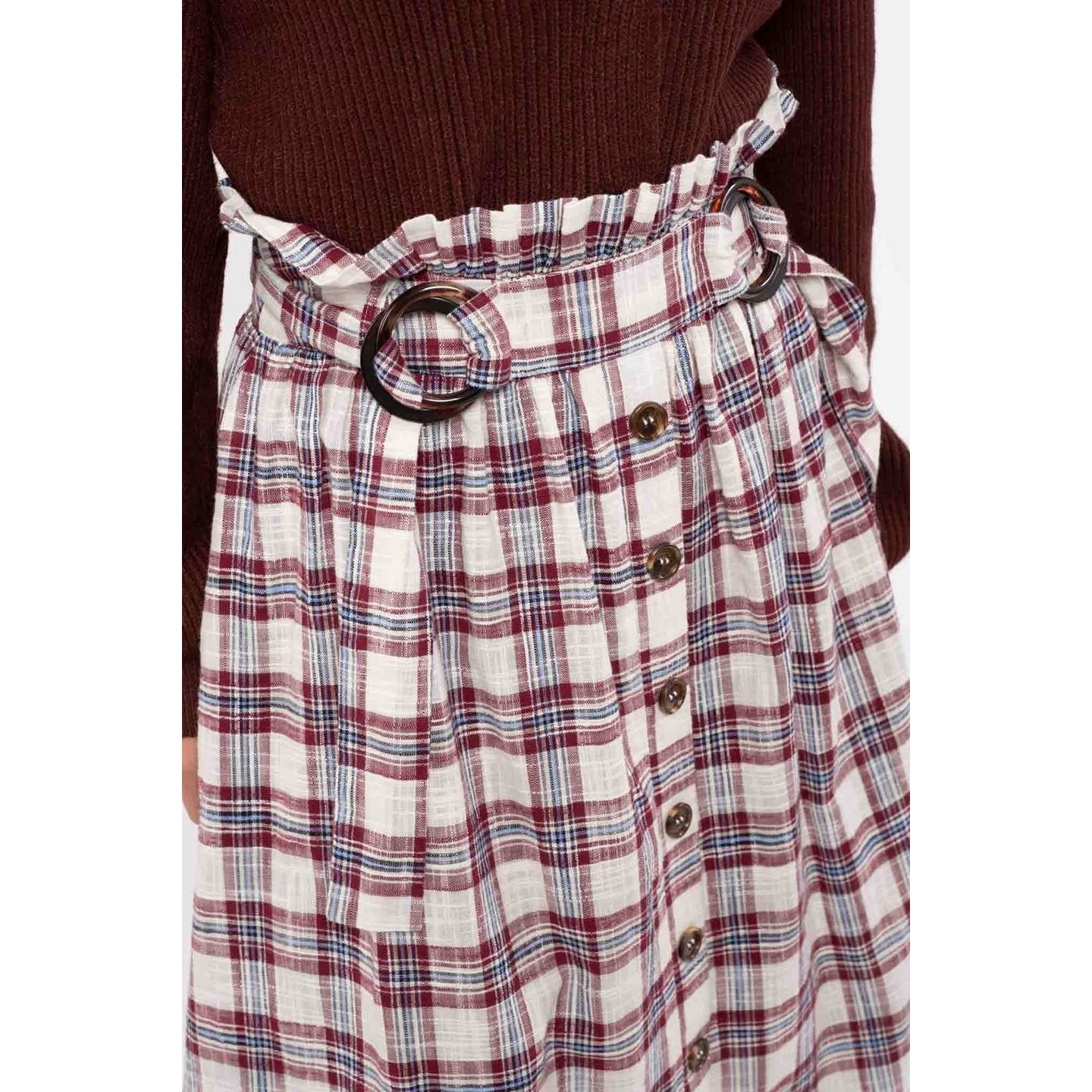 Woven Plaid Paperbag Belted Midi Skirt - Wild Luxe Boutique