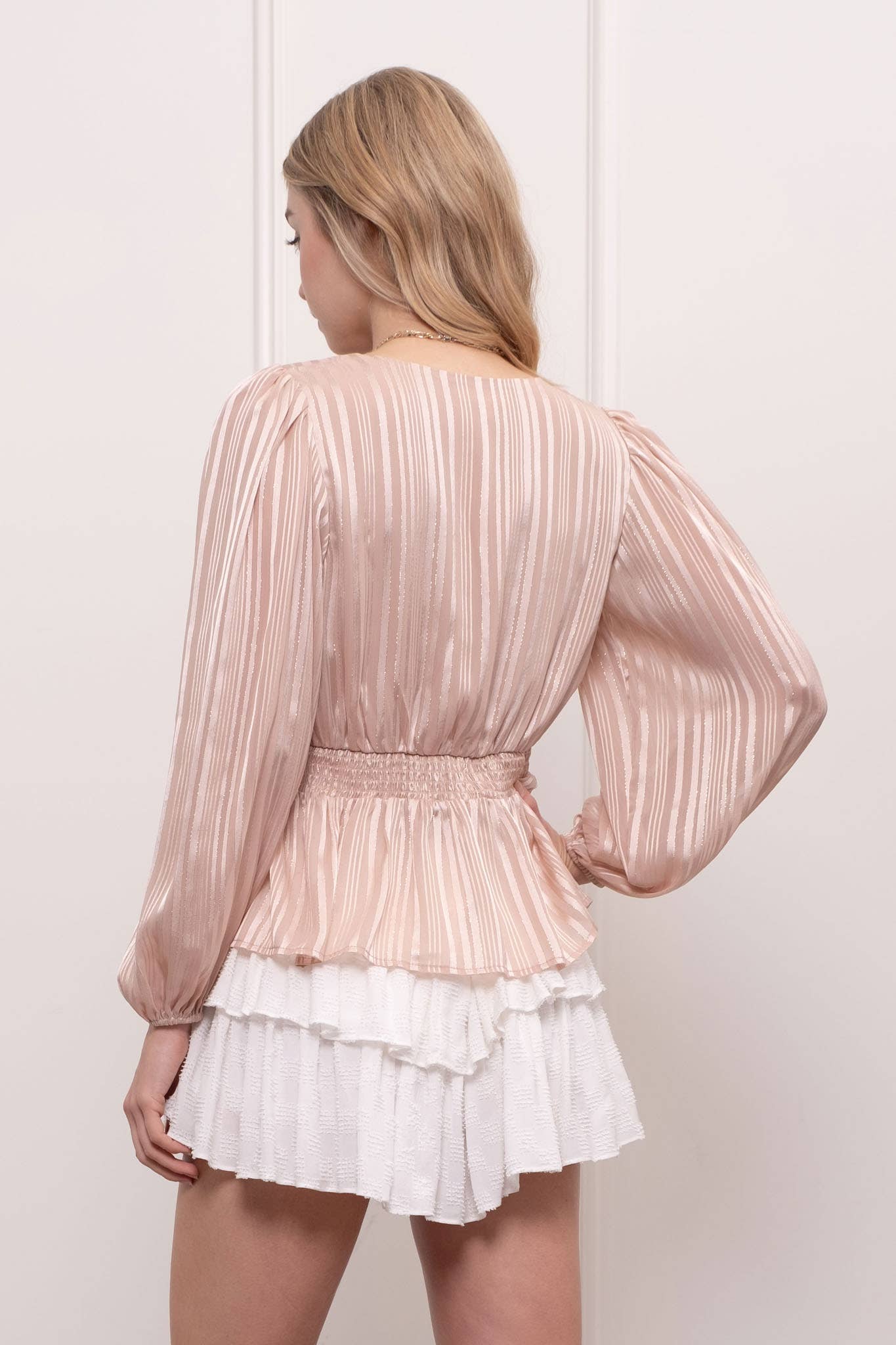 Dusty Pink Shiny Striped Top