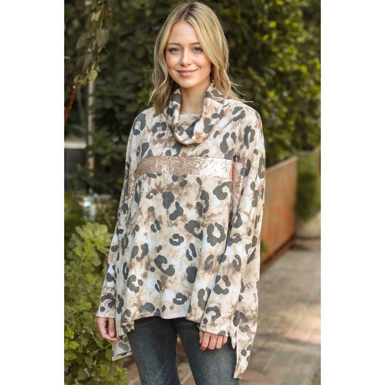 Leopard and Sequin Hi-Low Top - Wild Luxe Boutique