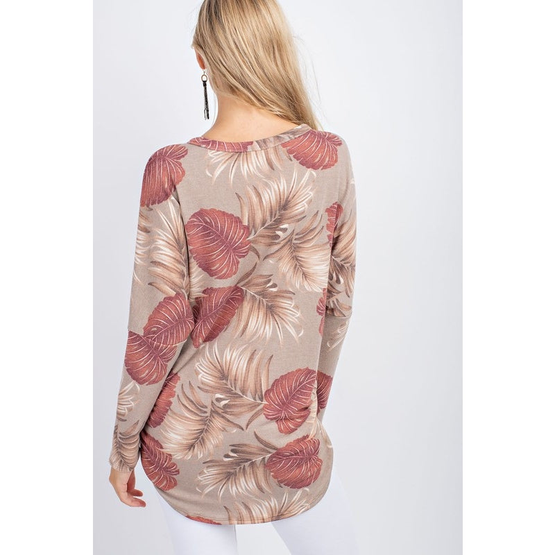 Leaf Print Tie-Front Top - Wild Luxe Boutique