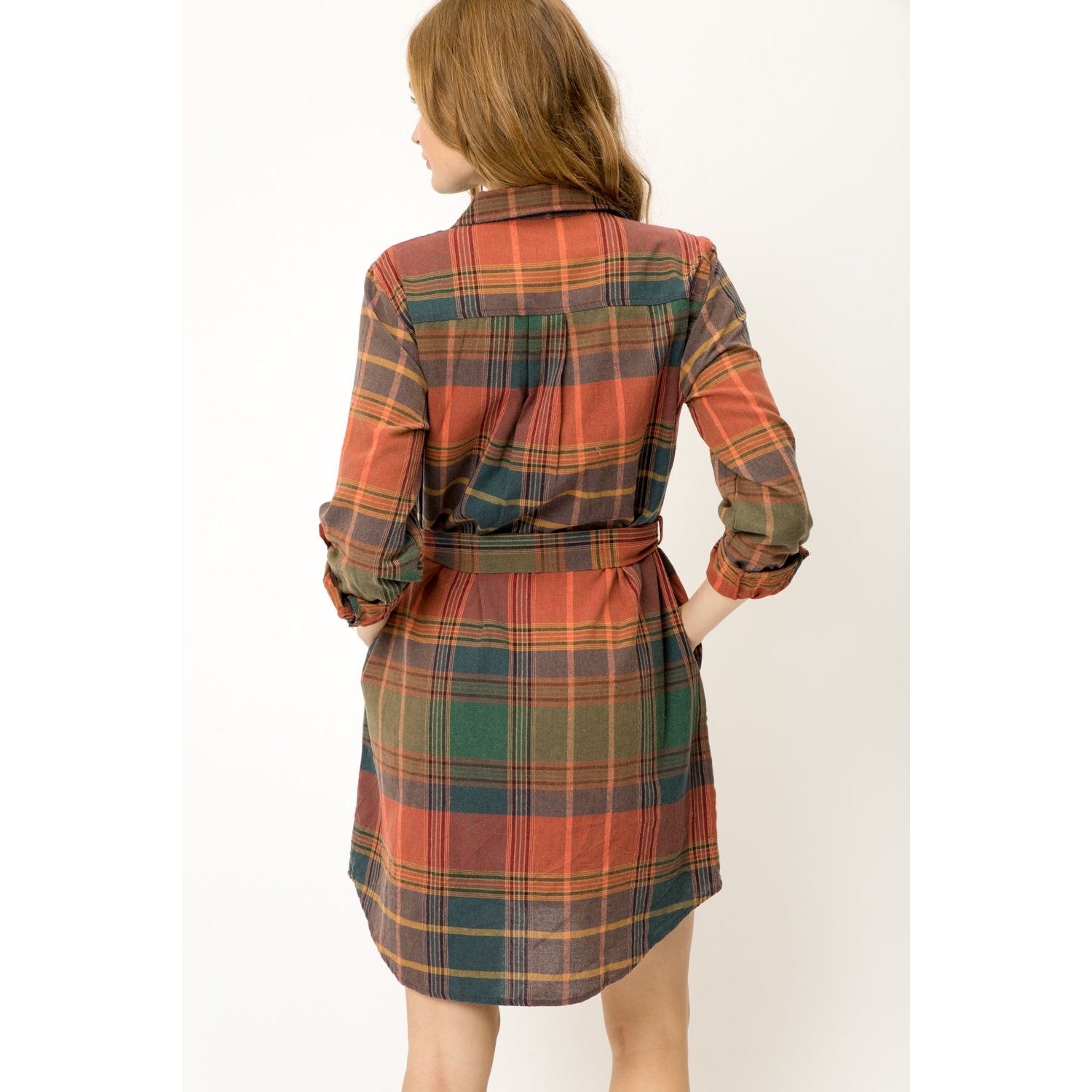 Plaid Waist Tie Mini Shirt Dress - Wild Luxe Boutique