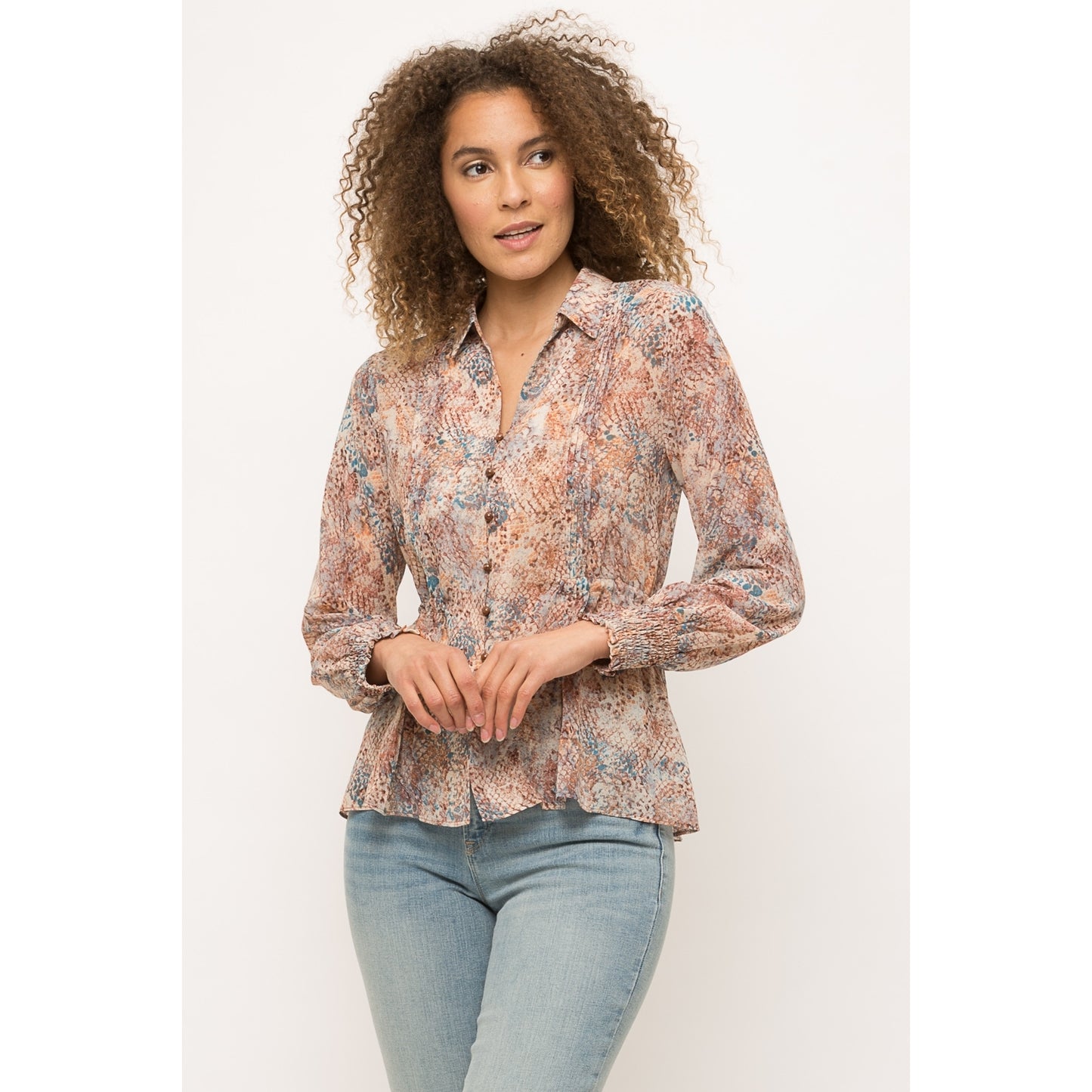 Snake Print Tie Back Pleated Shirt - Wild Luxe Boutique