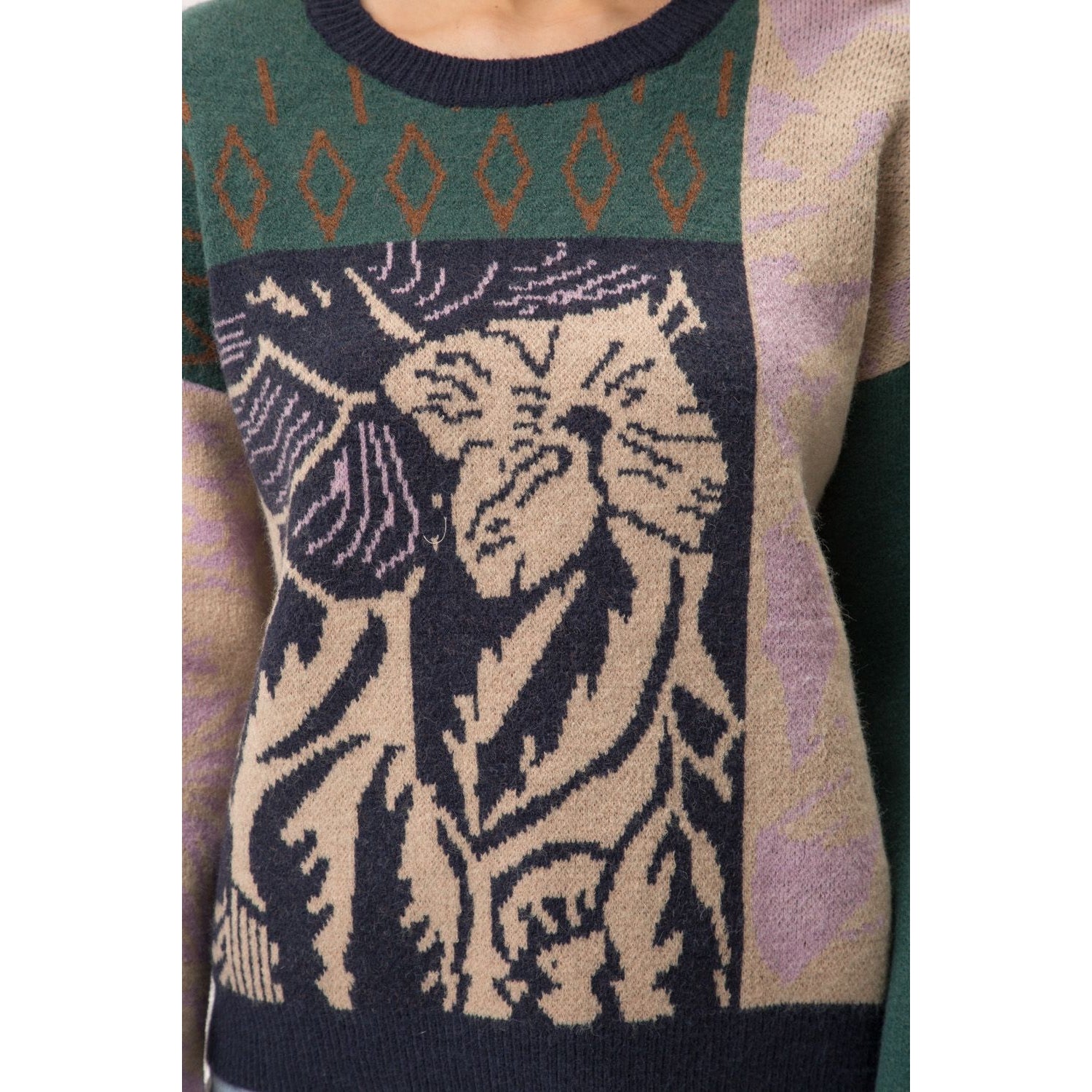 Floral Colorblock Navy Mix Sweater - Wild Luxe Boutique