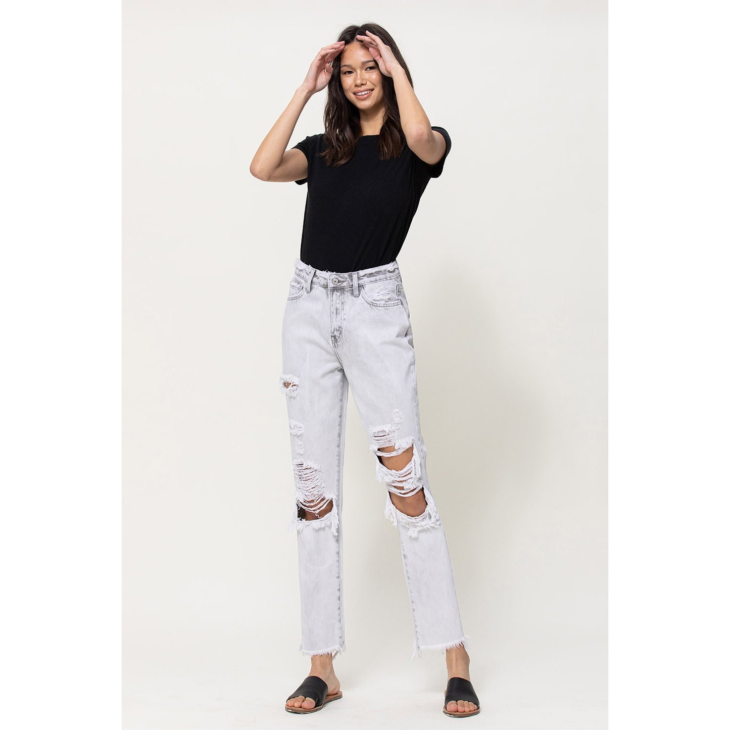 Lyla Distressed Rigid Mom Jeans - Wild Luxe Boutique