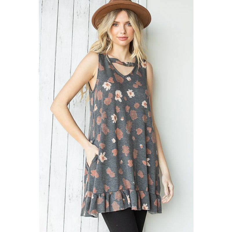 Floral Print Cut Out V-Neck Tunic - Wild Luxe Boutique