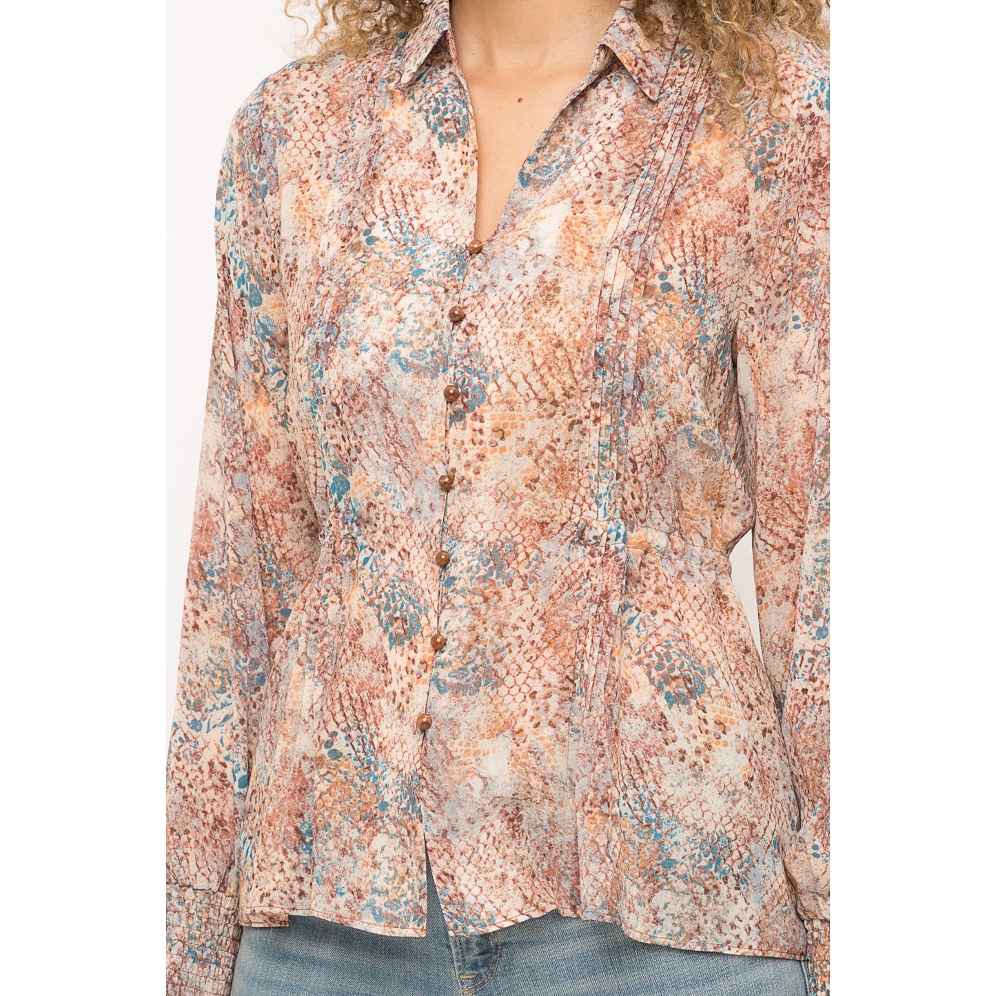 Snake Print Tie Back Pleated Shirt - Wild Luxe Boutique
