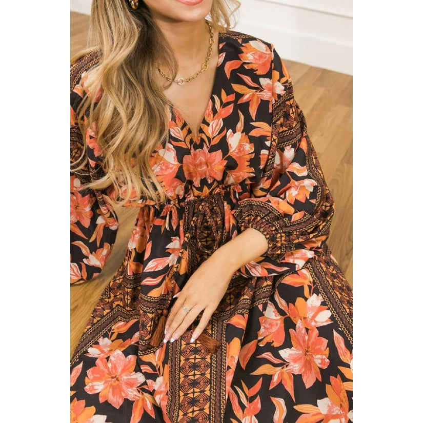Black Floral Woven Midi Dress - Wild Luxe Boutique
