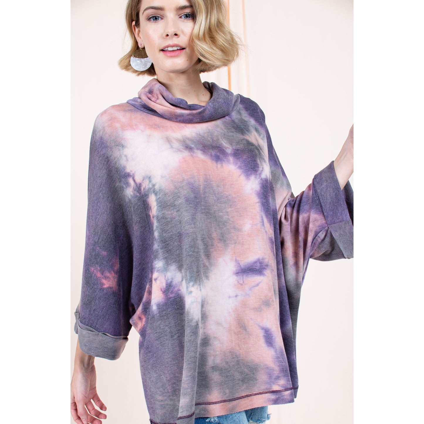 Tie Dye French Terry Turtleneck Poncho - Wild Luxe Boutique