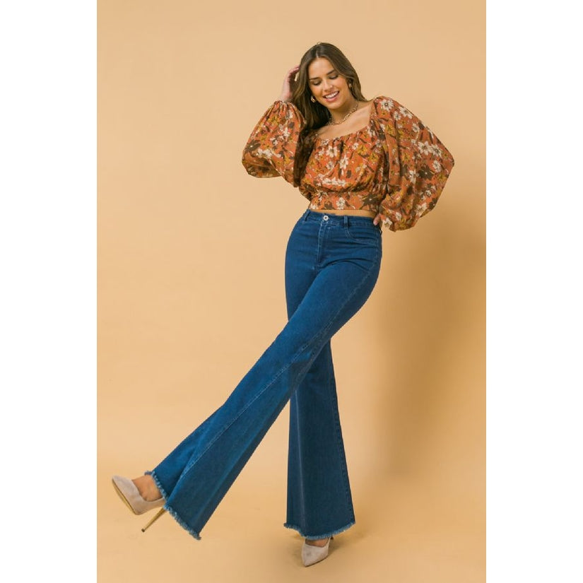 Rust Floral Square Neck Woven Blouse - Wild Luxe Boutique