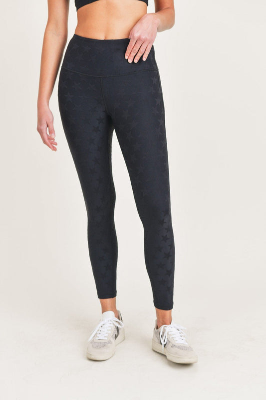 Mono B Textured Star Jacquard High Waist Leggings - Wild Luxe Boutique