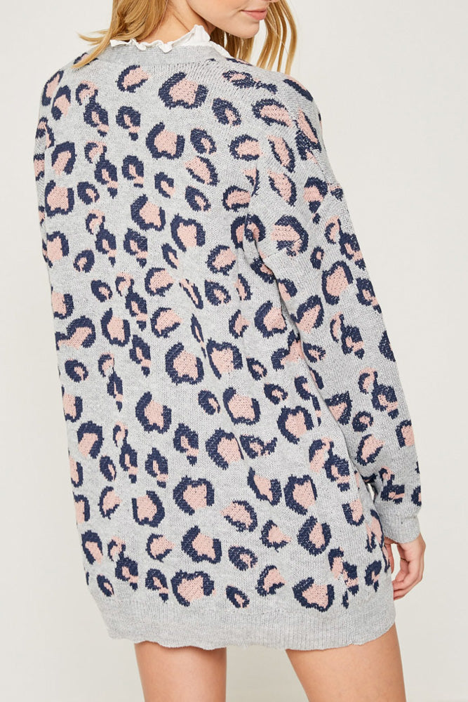 Grey Leopard Knit Sweater Cardigan - Wild Luxe Boutique