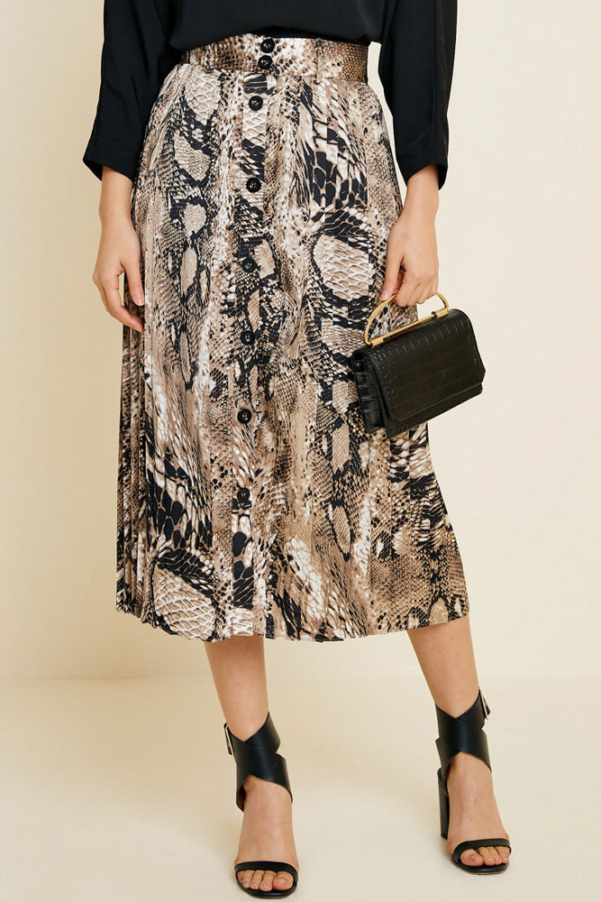 Pleated Snakeskin Button-Down Midi Skirt - Wild Luxe Boutique