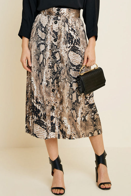 Pleated Snakeskin Button-Down Midi Skirt - Wild Luxe Boutique