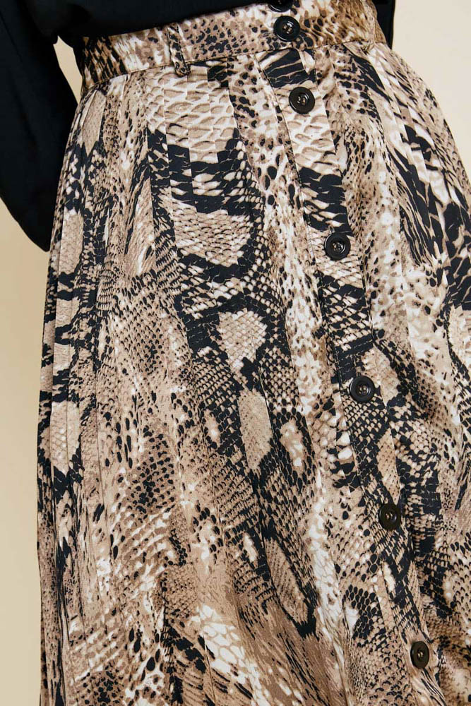 Pleated Snakeskin Button-Down Midi Skirt - Wild Luxe Boutique