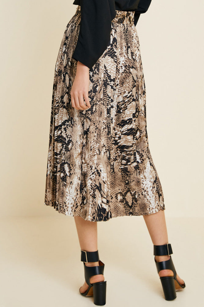 Pleated Snakeskin Button-Down Midi Skirt - Wild Luxe Boutique