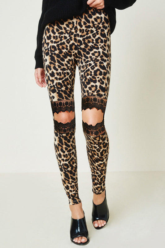 Leopard Lace Cutout Leggings - Wild Luxe Boutique