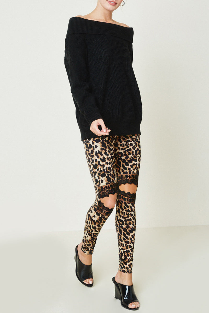 Leopard Lace Cutout Leggings - Wild Luxe Boutique