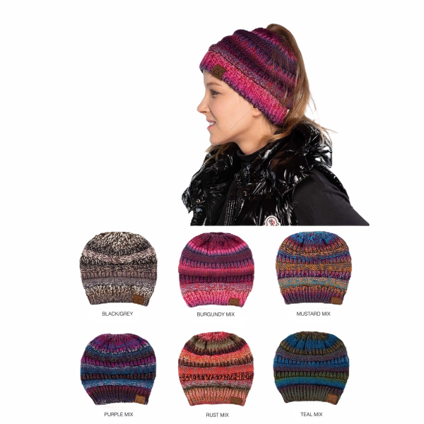 Rose Mix Multi-Color Messy Bun Beanie - Wild Luxe Boutique