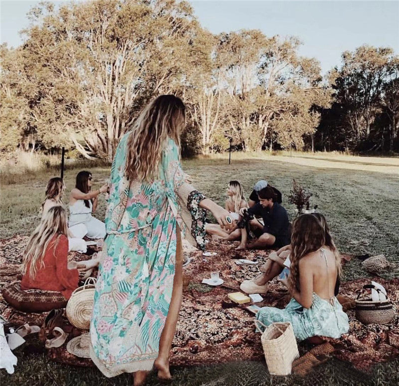Peacock & Floral Print Bohemian Kimono - Wild Luxe Boutique