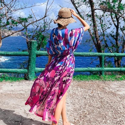 Purple Geometric Print Bohemian Kimono - Wild Luxe Boutique