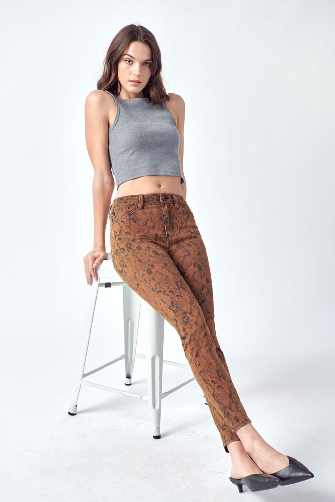 Lorelei Tan High Rise Snake Print Jeans
