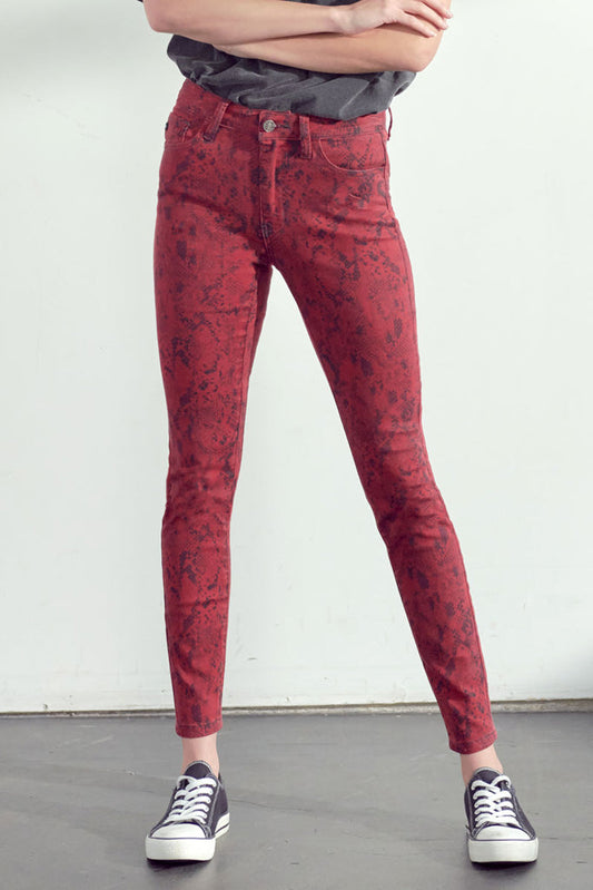 Ophelia Burgundy High Rise Snake Print Jeans