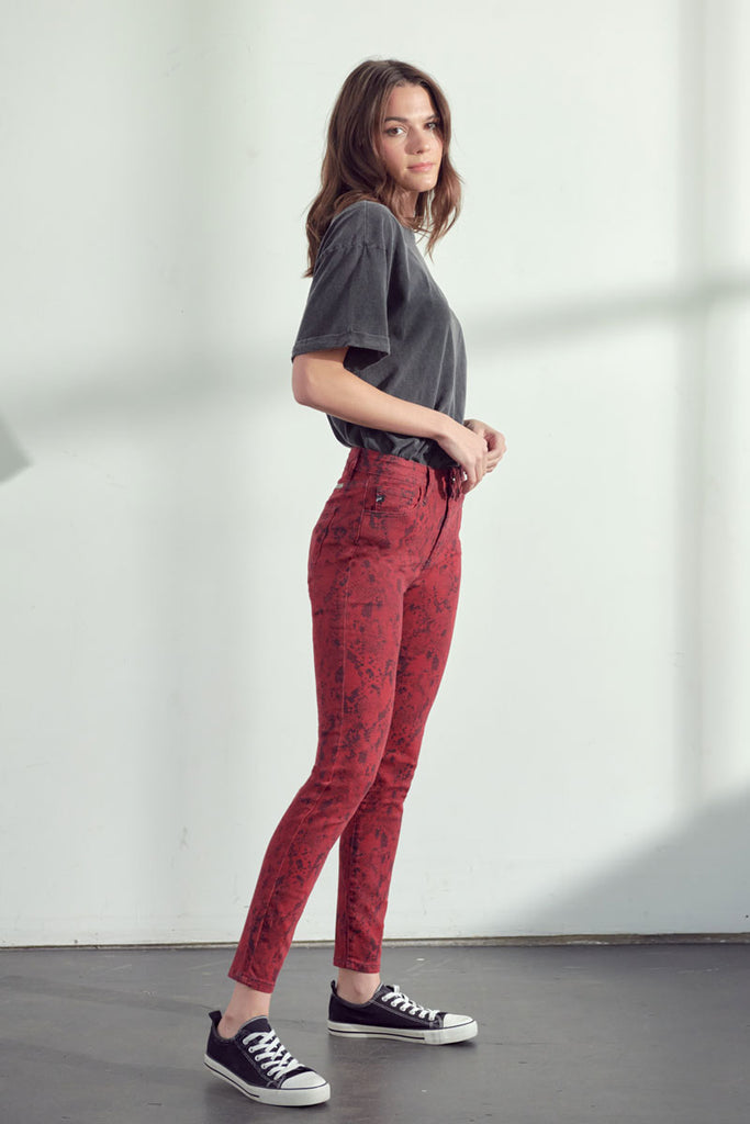 Ophelia Burgundy High Rise Snake Print Jeans