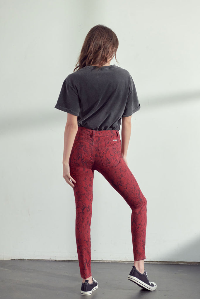 Ophelia Burgundy High Rise Snake Print Jeans