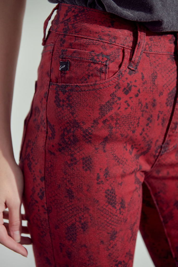 Ophelia Burgundy High Rise Snake Print Jeans