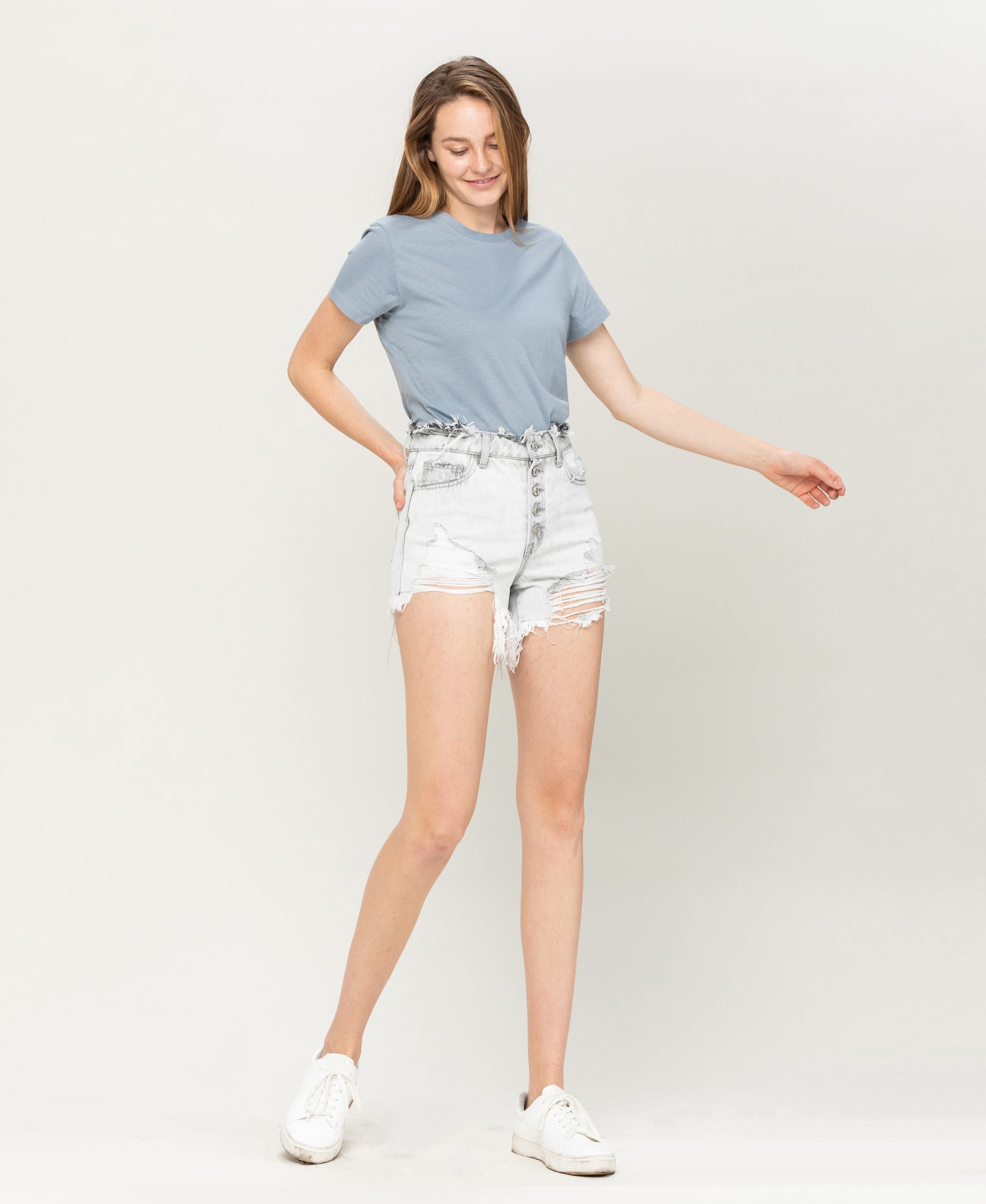 Aurora Super High Rise Distressed Raw Waistband Shorts - Wild Luxe Boutique