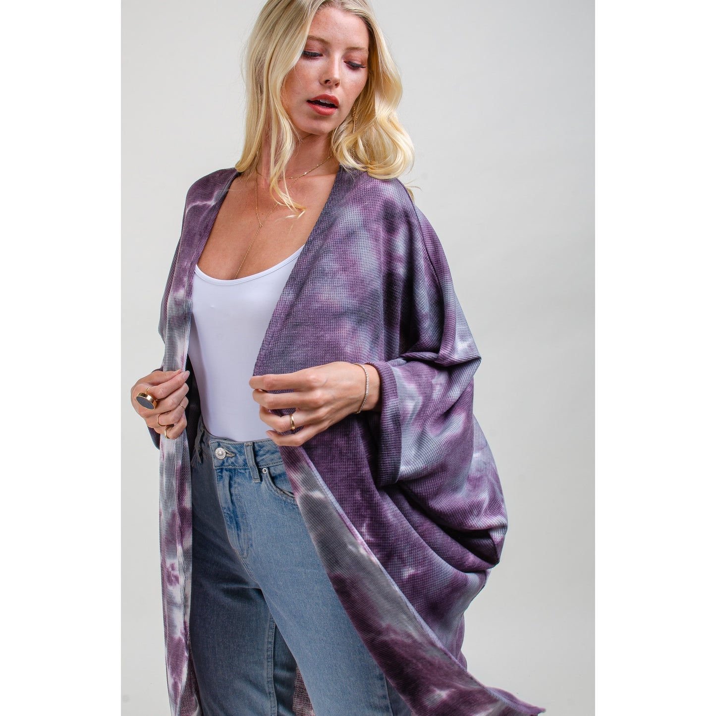 Purple Tie Dye Waffle Kimono - Wild Luxe Boutique